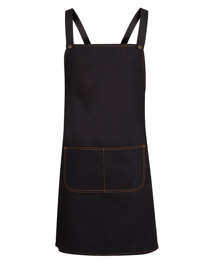 JB's Cross Back Denim Apron 5ACBD | Stylish denim bib apron with a touch of brass