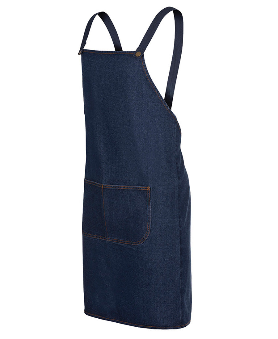 JB's Cross Back Denim Apron 5ACBD | Stylish denim bib apron with a touch of brass
