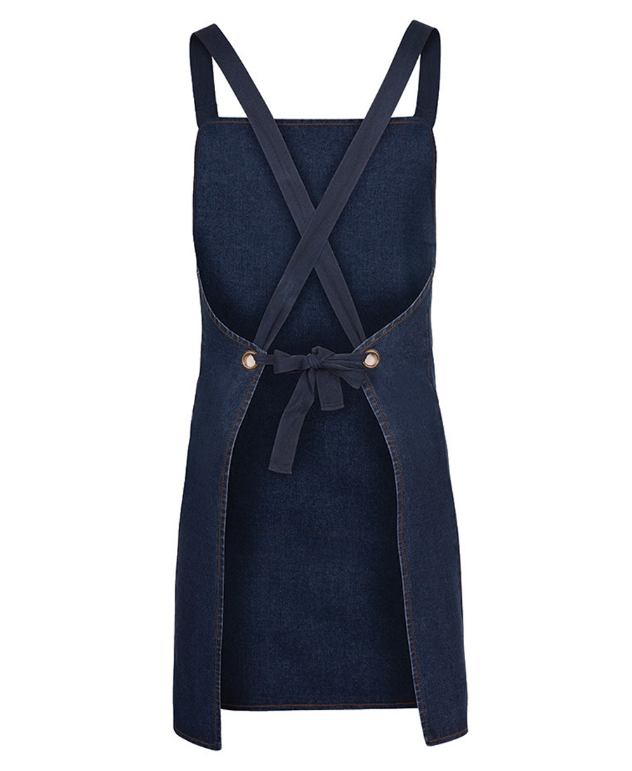 JB's Cross Back Denim Apron 5ACBD | Stylish denim bib apron with a touch of brass