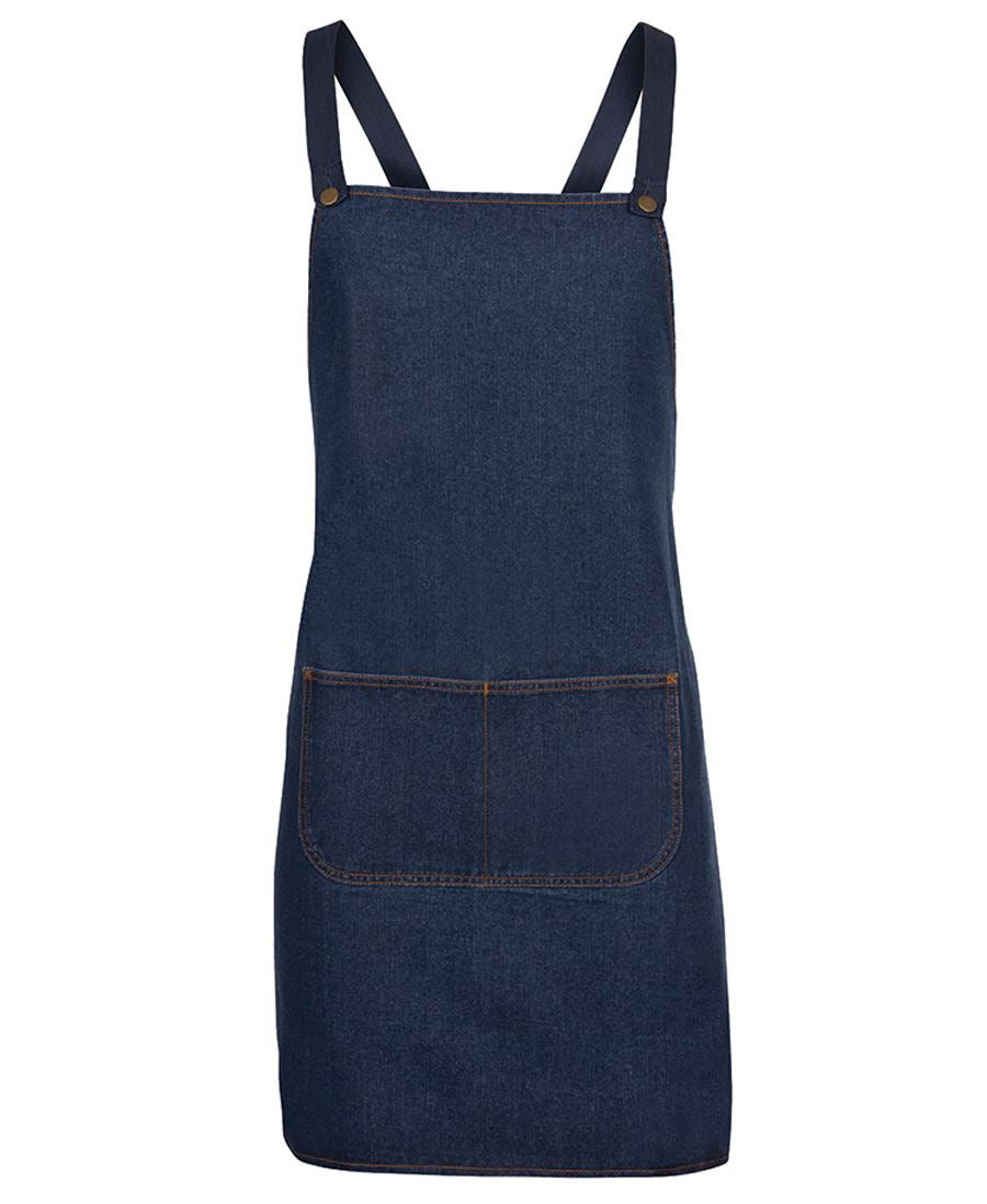 JB's Cross Back Denim Apron 5ACBD | Stylish denim bib apron with a touch of brass