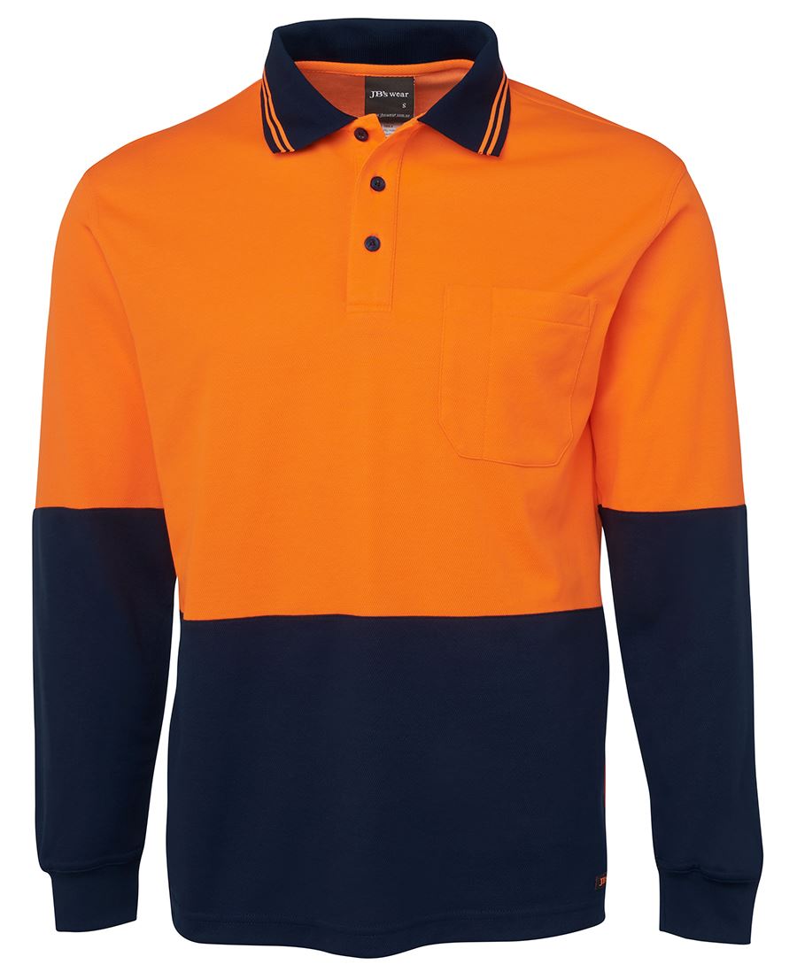 JB's Hi Vis L/S Cotton Back Polo 6HPL | Comfortable safety polo