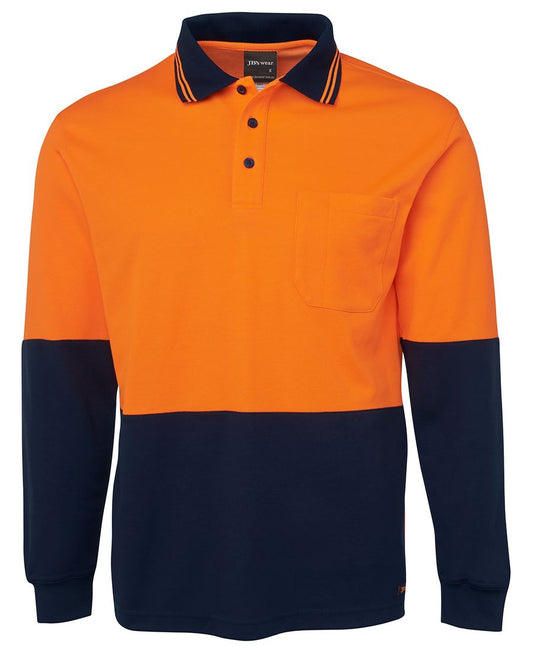JB's Hi Vis L/S Cotton Back Polo 6HPL | Comfortable safety polo