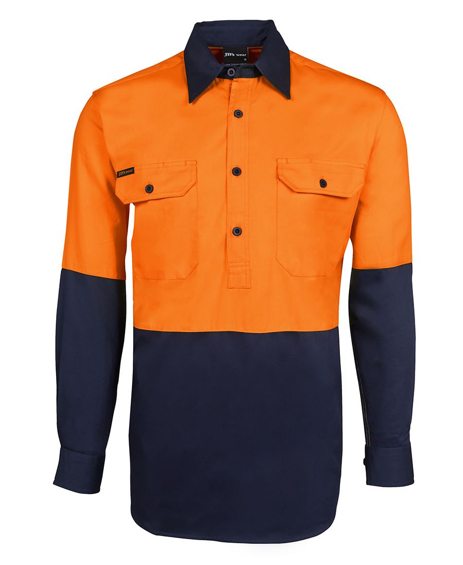 JB's Hi Vis Close Front L/S 190g Work Shirt 6HVCF | Drill Comfort
