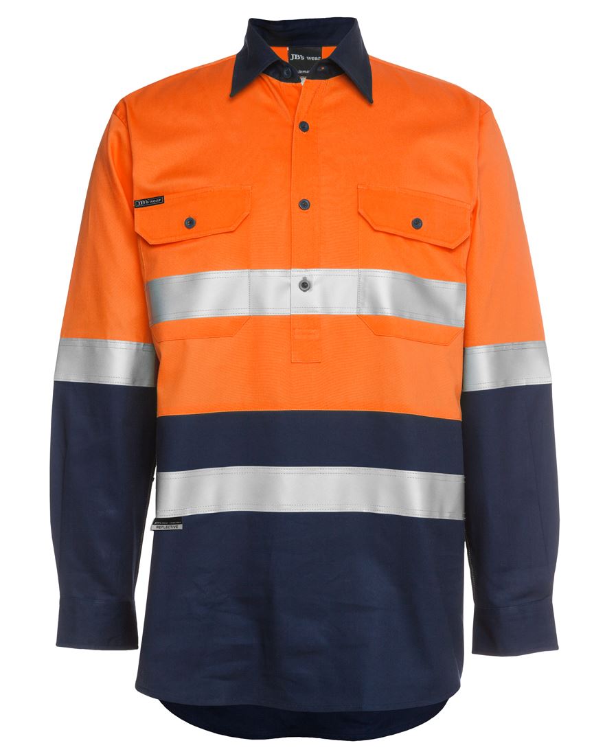 JB's Hi Vis (D+N) Close Front L/S 190g Work Shirt 6HWCF | Hardwearing comfort
