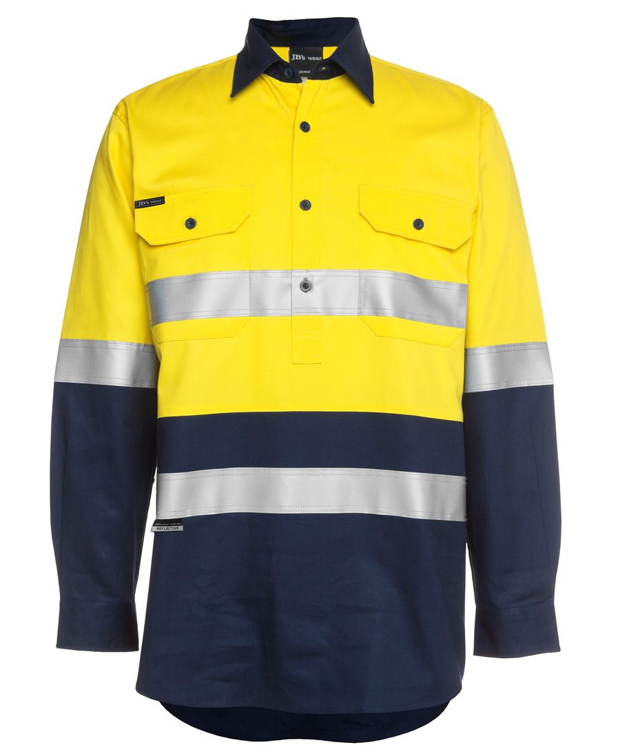 JB's Hi Vis (D+N) Close Front L/S 190g Work Shirt 6HWCF | Hardwearing comfort